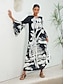 abordables Print Dresses-Vacation V Neck Long Sleeve Maxi Dress