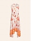 abordables Print Dresses-Striped Satin Elastic Waist V Neck Midi Dress