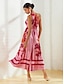 preiswerte Print Dresses-Buckle Floral Satin Shoulder Maxi Dress