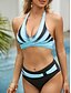 cheap Bikini-High Waisted Striped Light Blue Bikini for Women