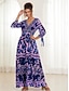 cheap Maxi Dresses-Boho Floral Puff Sleeve V Neck Maxi Dress