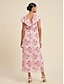 abordables Print Dresses-Ruffle Floral V Neck Chiffon Maxi Dress