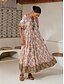 cheap Print Dresses-Satin Rainbow Totem Print Swing Maxi Dress