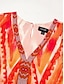 baratos Print Dresses-Ethnic Print Chiffon V Neck Midi Dress