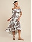 cheap Print Dresses-Satin Paisley Pattern Off Shoulder Midi Dress