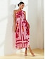 economico Print Dresses-Satin Floral Buckle Shoulder Maxi Dress