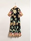 abordables Print Dresses-Tropical Elastic Half Sleeve Maxi Dress