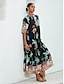 economico Print Dresses-Tropical Elastic Half Sleeve Maxi Dress