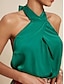 billige Tank Tops &amp; Camis-Solid Satin Knot Tie Sleeveless Top
