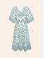 billige Print Dresses-Sleeve V Neck Knee Length Dress