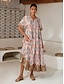 baratos Print Dresses-Rainbow Totem Print Satin Maxi Dress
