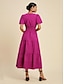 abordables Robes Décontracté-Solid V Neck Cotton A Line Maxi Dress