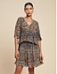 cheap Print Dresses-Chiffon Pleated Leopard Print V Neck Mini Dress