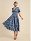 abordables Print Dresses-Elegant Satin Floral Midi Dress