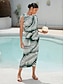 abordables Print Dresses-Satin Print Raglan Sleeve Midi Dress