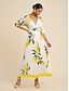 cheap Print Dresses-Satin Fruit Print V Neck Maxi Dress
