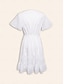 cheap Casual Dresses-Cotton and linen blend V Neck Mini Dress