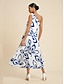 cheap Print Dresses-Floral One Shoulder Sleeveless Maxi Dress
