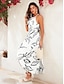 abordables Print Dresses-Print Halter Neck Cross Back Maxi Dress