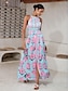 abordables Print Dresses-Print Satin Halter Neck Backless Maxi Dress