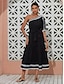abordables Vestidos casuales-Brand Contrast Web Cotton Midi Dress