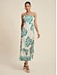 economico Vestiti maxi-Palm Leaf Satin Maxi Dress