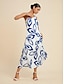 baratos Print Dresses-One Shoulder Floral Sleeveless Maxi Dress