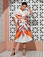 baratos Print Dresses-Floral Collared Midi Shirt Dress