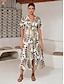 cheap Print Dresses-Chiffon Folk Pattern V Neck Midi Dress