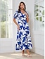billige Print Dresses-Floral Puff Sleeve Satin Maxi Dress