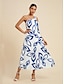 abordables Print Dresses-Floral One Shoulder Sleeveless Maxi Dress