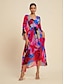 baratos Print Dresses-Floral Chiffon V Neck Maxi Dress