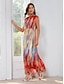 baratos Print Dresses-Printed Chiffon Elastic Waist Maxi Dress