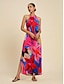 billige Print Dresses-Halter Floral Tencel Maxi Dress