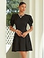 billige Uformelle kjoler-Solid Satin Puff Sleeve Mini Dress