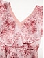 abordables Print Dresses-Ruffle Floral V Neck Chiffon Maxi Dress