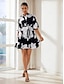 billige Print Dresses-Brand Floral Satin Belted Dress