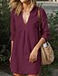 cheap Cotton &amp; Linen Dresses-Women&#039;s Ruched Cotton Dress Deep V Mini Shift