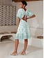 preiswerte Print Dresses-Puff Sleeve V Neck Knee Length Dress