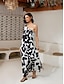 baratos Print Dresses-Abstract Art One Shoulder Maxi Dress