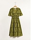 cheap Casual Dresses-Jacquard Chiffon V Neck Midi Dress