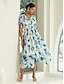 preiswerte Print Dresses-Halo Dyeing Chiffon Elastic Waist Midi Dress