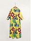 abordables Print Dresses-Folk Print Satin Shirt Collar Midi Dress
