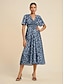 cheap Print Dresses-Satin Floral Print Smocked Waist Midi Dress