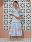 baratos Print Dresses-Satin Floral V Neck Maxi Dress