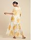 cheap Print Dresses-Floral V Neck High Low Maxi Dress