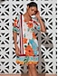 baratos Print Dresses-Floral V Neck Summer Dress