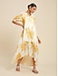 cheap Print Dresses-Floral V Neck High Low Maxi Dress