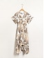 baratos Print Dresses-Elegant Folk Pattern Chiffon V Neck Midi Dress