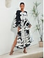 economico Print Dresses-V Neck Long Sleeve Maxi Dress